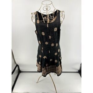 Free People Black Gold Tapestry Sleeveless Mini Dress Pockets Size 8